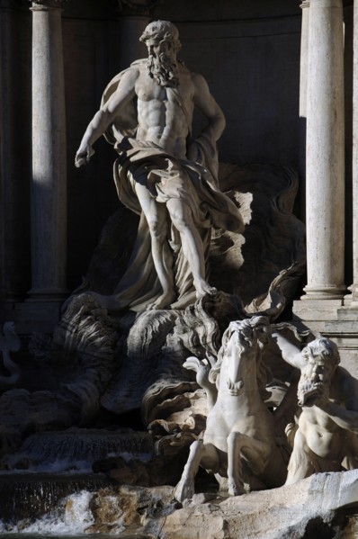 Trevi Fountain. Two tritons guide the carriage of Neptune, taming two Hippocampus.