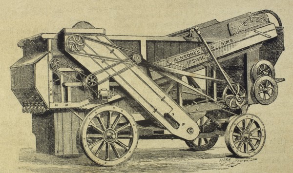 Threshing machine. K series. Engraving by Haure, 1870.
