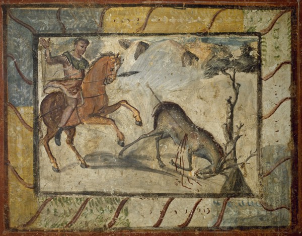 Deer Hunting. Roman painting. Domus. 4th C. Merida (Augusta Emerita). Spain