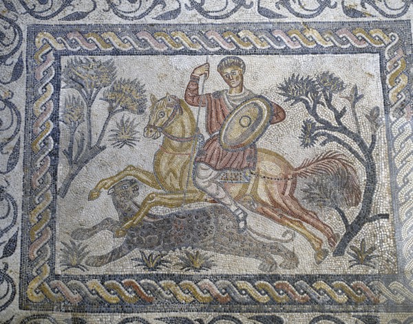 Mosaic of a panther from the Roman Villa of Las Tiendas, Merida, Spain. Roman Civilization, 4th century