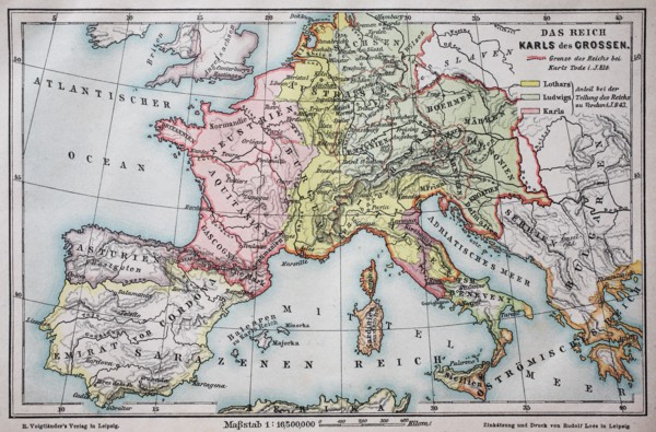 Historical map of the german empire at the time of Carl the Grear