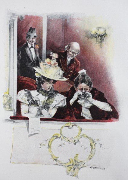 four people in the lodge of an opera