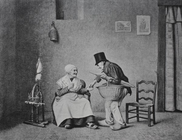 old woman offers her husband a pinch of snuff