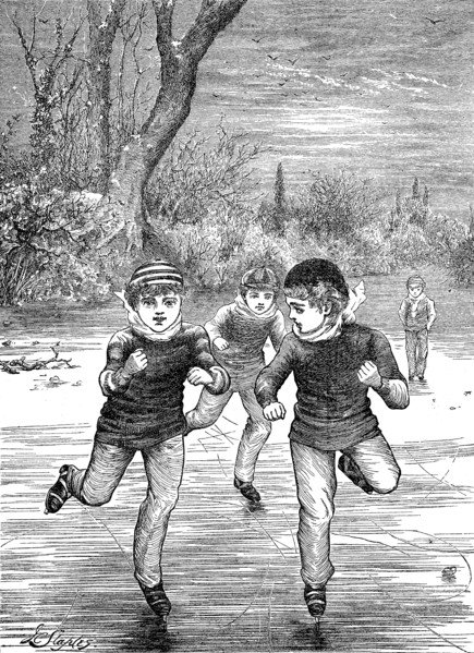 Children skating on the frozen lake  /  Kinder beim Schlittschuhlaufen auf dem gefrorenen See