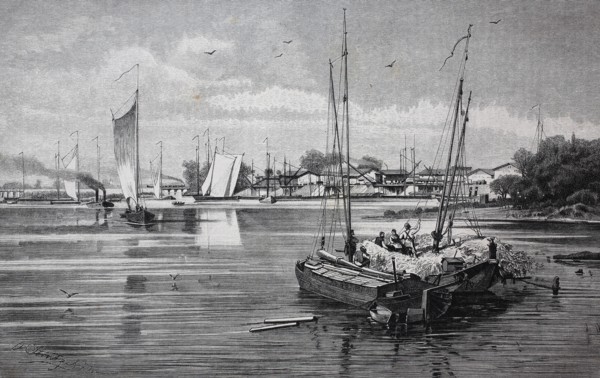 the harbor of Wallwitzhafen on river Elbe