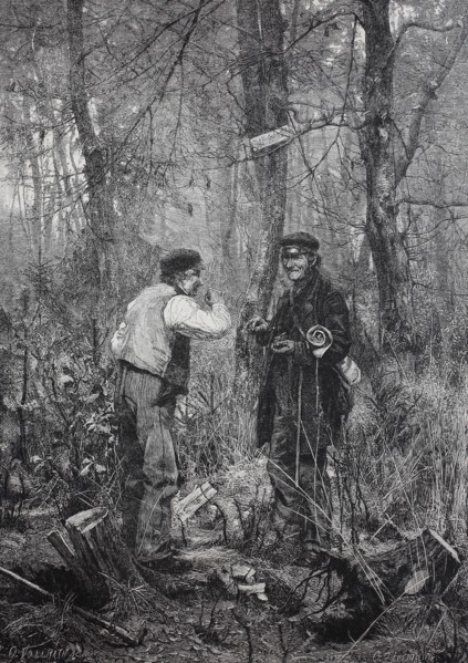 forest workers during a break  /  Waldarbeiter während einer Pause