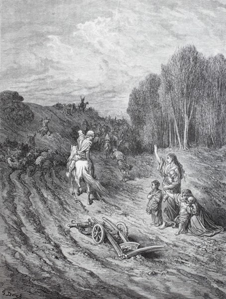 God wants it. peasant leaves his yard to take part in the crusade