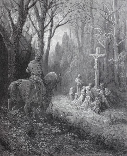 the return of a knight after a victory of the crusaders