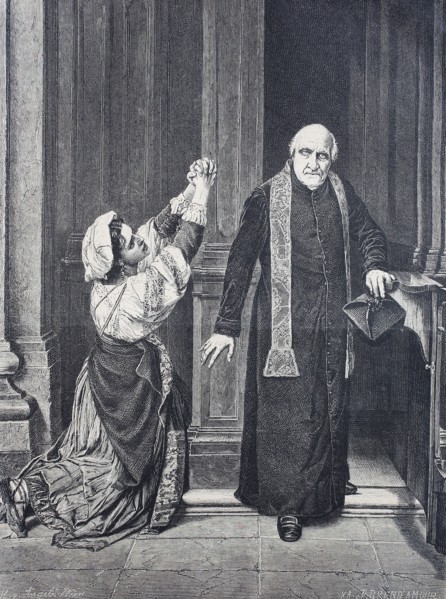 Woman and priest at the confessional  /  Frau und Priester am Beichtstuhl