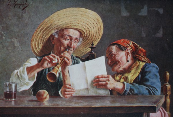 an old couple making music at home