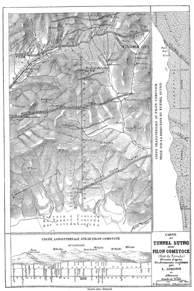 Historische Landkarte von Nevada mit der Stadt Virginia City