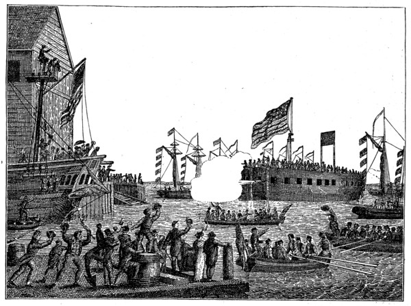 Launch of the first war steamer Fulton I in New York on 29 October 1814  /  Stapellauf des ersten Kriegsdampfers Fulton I. in New York am 29. Oktober 1814
