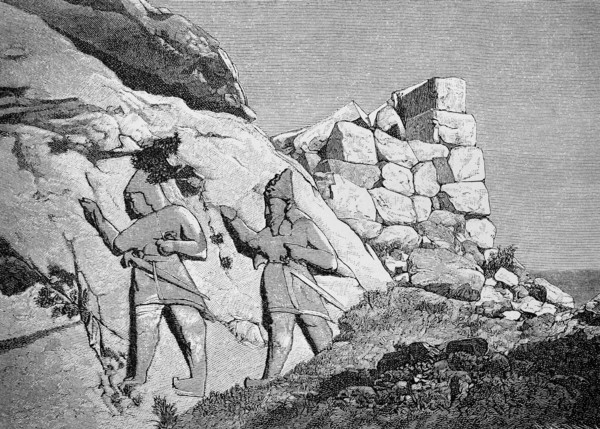 Stone relief of two Hittite warriors