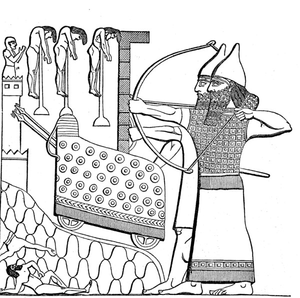 Scene from a siege with impaled prisoners
