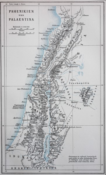 Map of ancient Phoenicia and Palestine  /  Landkarte des alten Phoenikien und Palaestina