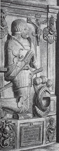 Götz von Berlichingen relief on his tombstone in Schönthal Monastery