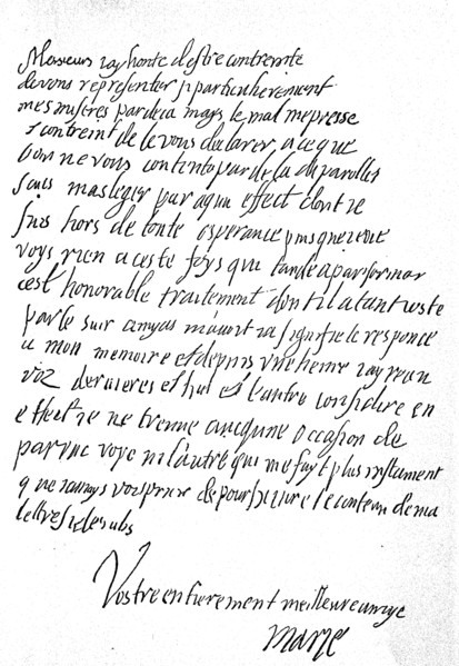 Handwritten copy of Maria Stuart's letter to the French ambassador to England  /  eigenhändige Nachschrift der Maria Stuart zu einem Brief an den französischen Gesandten in England