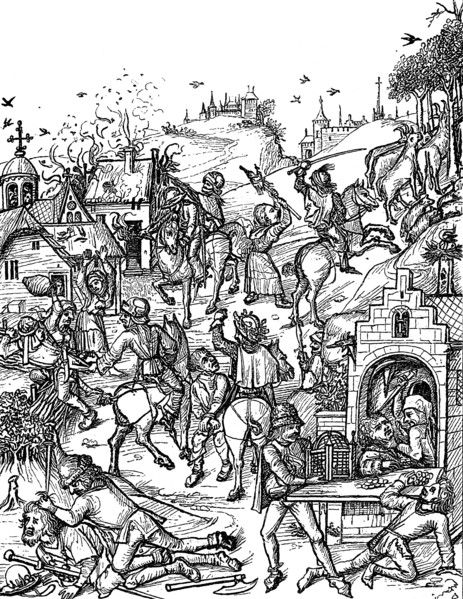 Robber knights attack a village