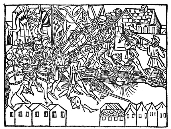 Street fighting in a medieval city