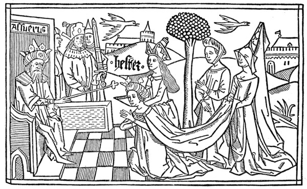 Esther kneels before Asverus