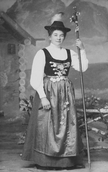 Woman from Bavaria in costume robe with Charivari jewelry chain