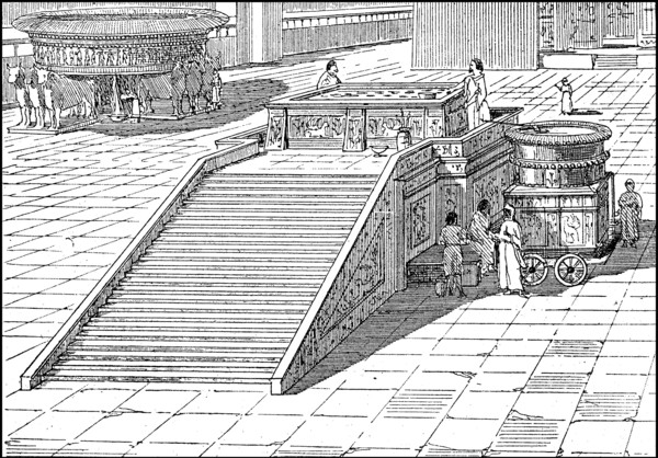 Altar and the brazen sea in the forecourt of the Temple in Jerusalem
