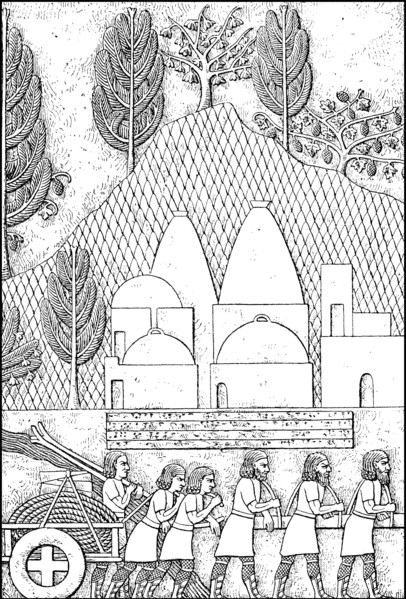 Group of residential houses on a relief from the Assyrian period  /  Gruppe von Wohnhäusern auf einem Relief aus der assyrischen Zeit