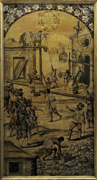Spanish conquest of the Aztec Empire, Board 3 belonging to a set of 24 boards made with the "enconchado" technique