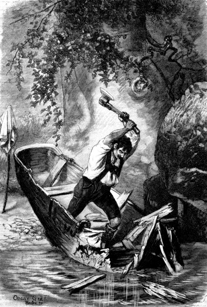 Man destroys his own rowing boat with an axe