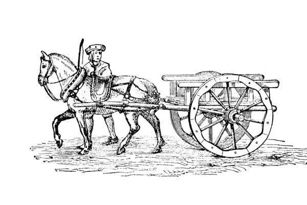 Two-wheeled cart from the beginning of the 16th century  /  Zweirädige Karre aus dem Anfang des 16. Jahrhunderts