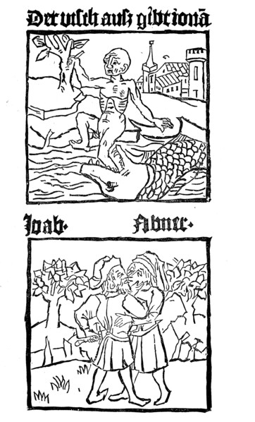 Facsimile of picture character and script character from the poor bible  /  Faksimile von Bildcharacter und Schriftcharakter aus der Armenbibel