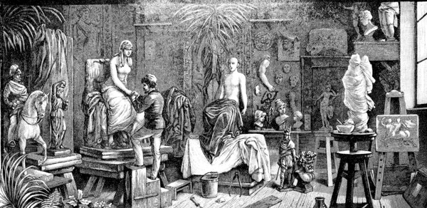 View into the workshop of a sculptor