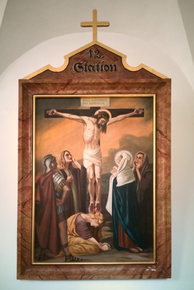 Stations of the Cross by an unknown artist in the handling of the Catholic pilgrimage church to the Holy Trinity in Kappl