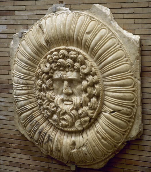 Marmoreal slab with a relief depicting Jupiter Ammon