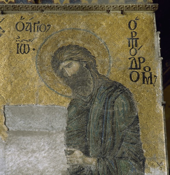 Byzantine mosaic icon of St. John the Baptist.