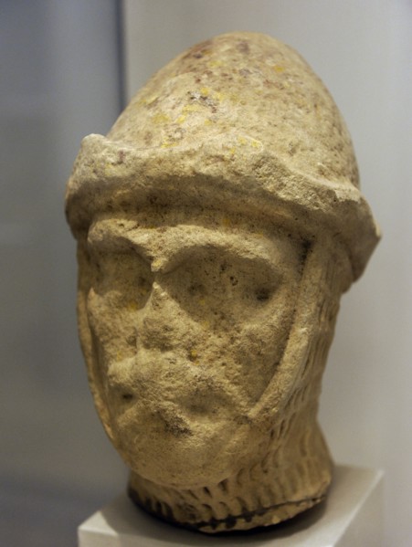 Head of a knight figure.