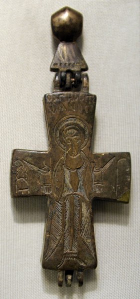 Byzantine relic cross with a depiction of St. Stephen.