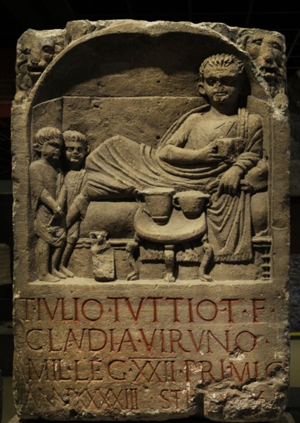 Funerary stele of the Roman legionary Julius Tuttius, soldier of the Primigenia Legion, who died at 43 years old.