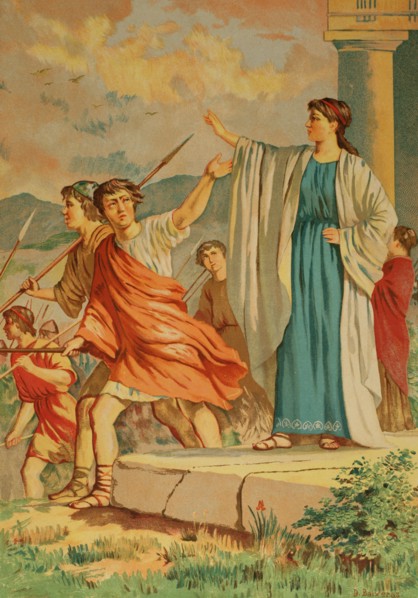 Spartan woman saying goodbye to her son who goes to war.