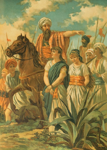 War booty. Group of women taken prisoner for the harem.