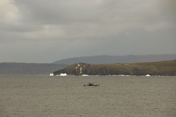 View of the Atlantic coast. Fishing boat.