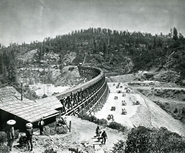 1877 - In its eagerness to push toward Utah in its race with the westward building Union Pacific, Central Pacific Railroad bridged many of the High Sierra chasms with timber trestles. This remarkable ...