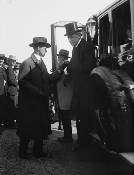 President Woodrow Wilson alighting from an automobile. Washington, DC, circa 1918. Photo by