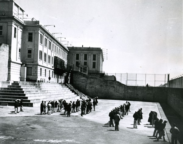 Alcatraz Prison, San Francisco, circa 1940 - Prison Yard and prisoners.
