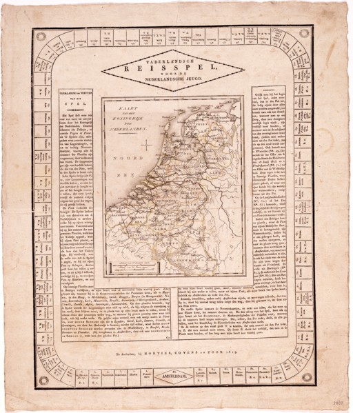 Board game 'Vaderlandsch travel game for Dutch youth' / Bordspel 'Vaderlandsch reisspel voor de Nederlandsche jeugd' circa 1819.