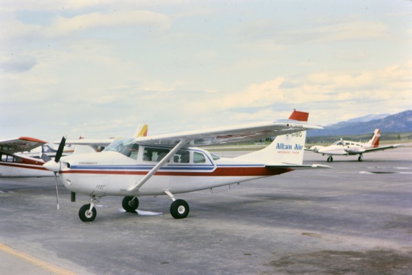 An Alkan Airlines propeller airplane circa 1983.