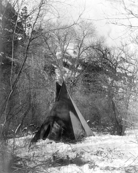 Edward S. Curtis Native American Indians - A Sioux Indian teepee in a winter camp circa 1908.