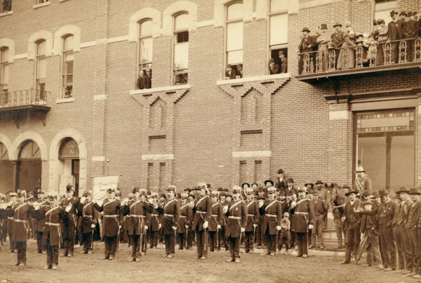 Deadwood. Grand Lodge I.O.O.F. of the Dakotas, resting in front of City Hall after the Grand Parade, May 21, 1890 .