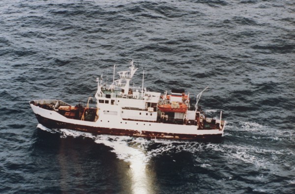1997 - Aerial port side view of the Russian Yuriy Godin class weather reporting ship Pavel Gordienko..