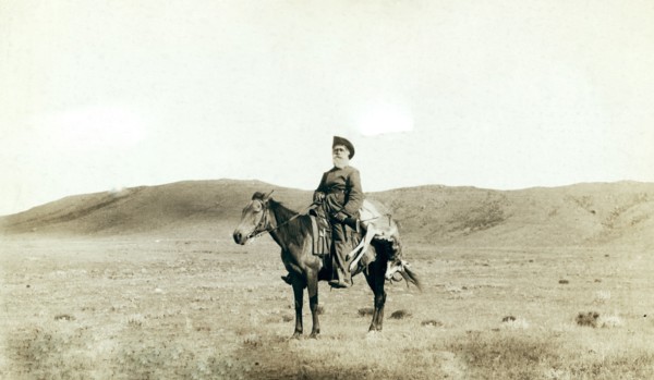 Dick Latham of Iron Mountain, Wyo., returning home from the plains with the antelope he has slain 1888.